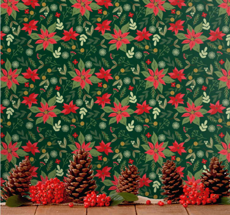 Papier peint de Noël motif floral festif - TenStickers