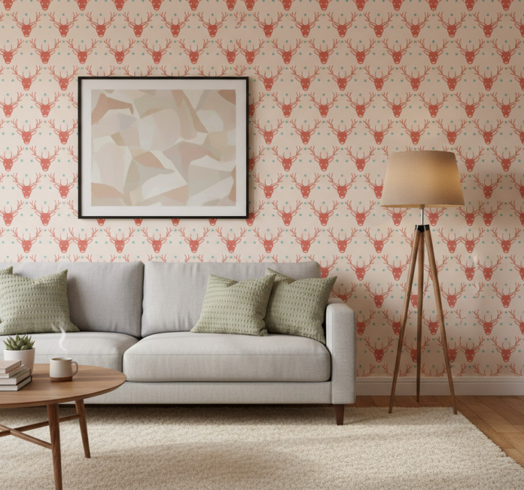 Papier peint de noël motif rennes rouges - TenStickers