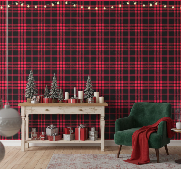 Papier peint de noël motif tartan de noël - TenStickers