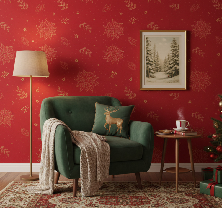 Papier peint de noël motif vintage fleurs - TenStickers