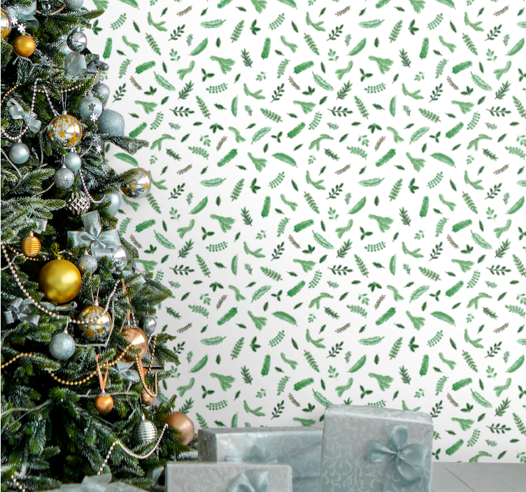 Papier peint de Noël motifs de feuilles festifs - TenStickers