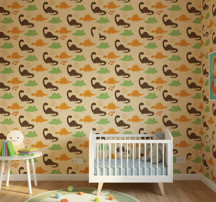 Papier peint dinosaures fond beige - TenStickers