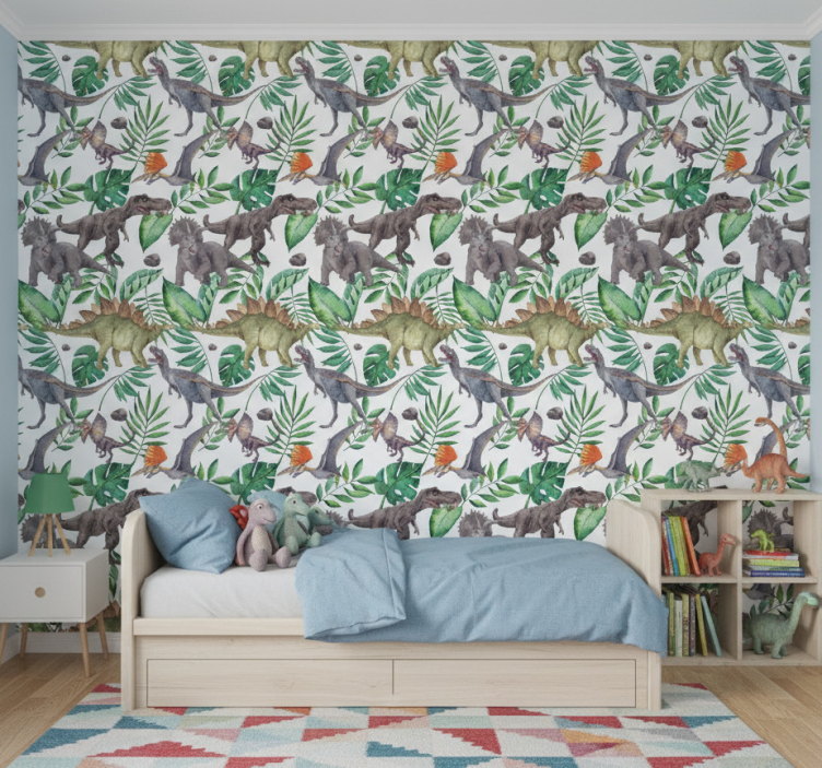 Papier peint dinosaures motif aquarelle jurassique - TenStickers