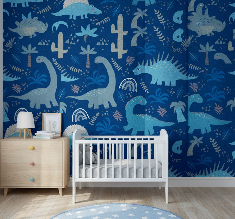 Papier peint dinosaures nuances de bleu - TenStickers