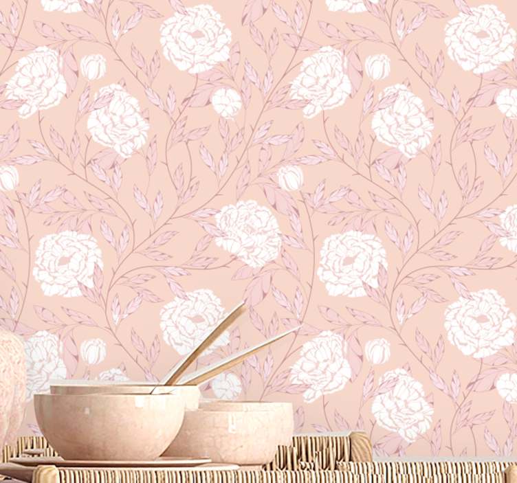 Papier peint fleuri motif pivoine - TenStickers