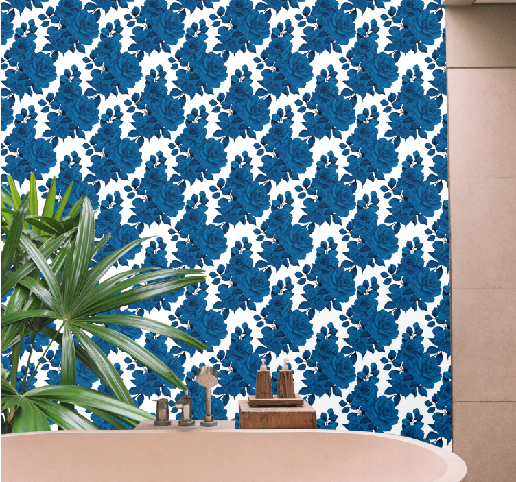 Papier peint fleuri fleur de rose bleue - TenStickers