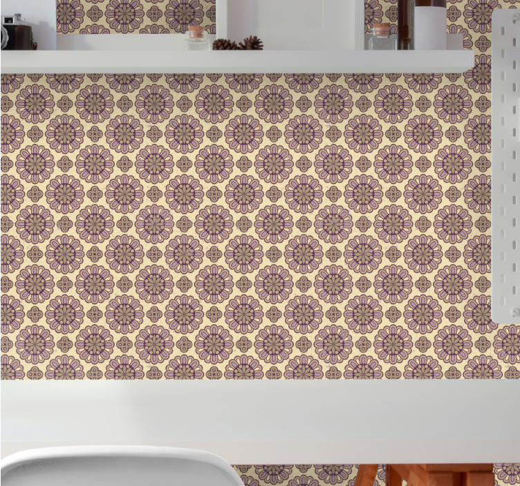 Papier peint fleuri motif beige orné - TenStickers