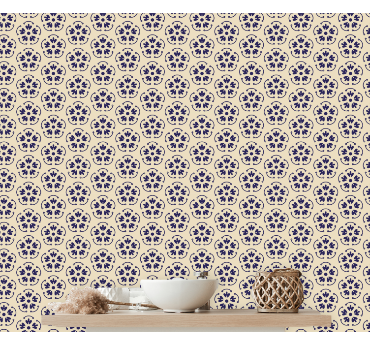 Papier peint fleuri motifs bleus ronds - TenStickers