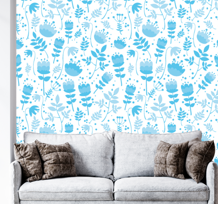 Papier peint floral motifs de silhouettes florales - TenStickers
