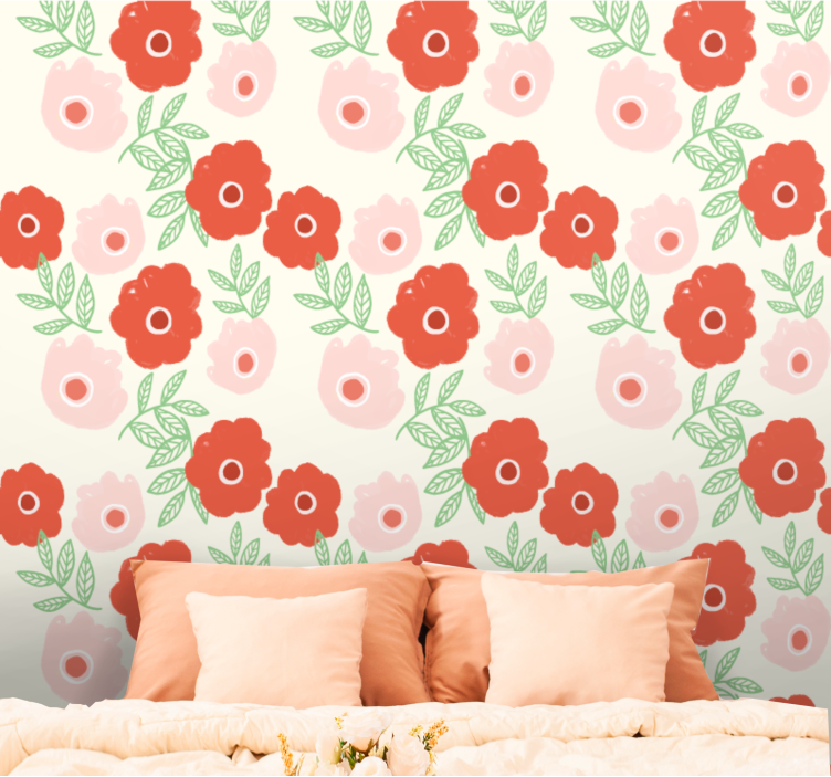 Papier peint floral floraison rose et rouge - TenStickers