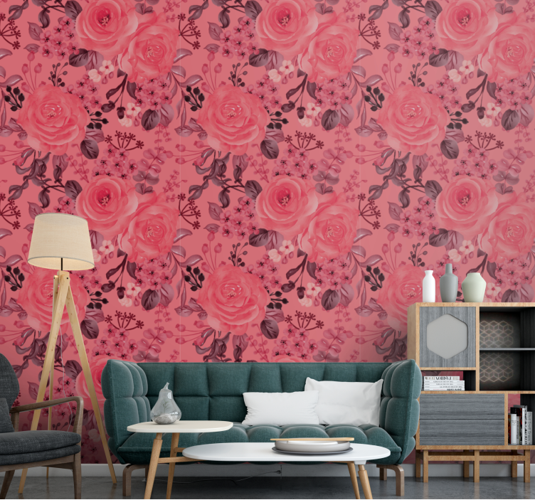 Papier peint floral floraison de roses roses - TenStickers