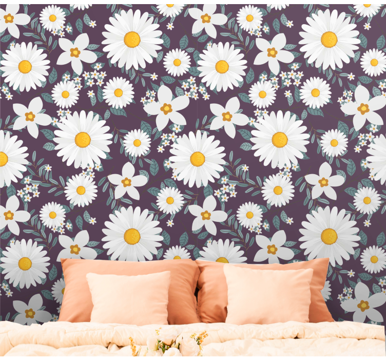 Papier peint floral motif botanique de marguerite - TenStickers