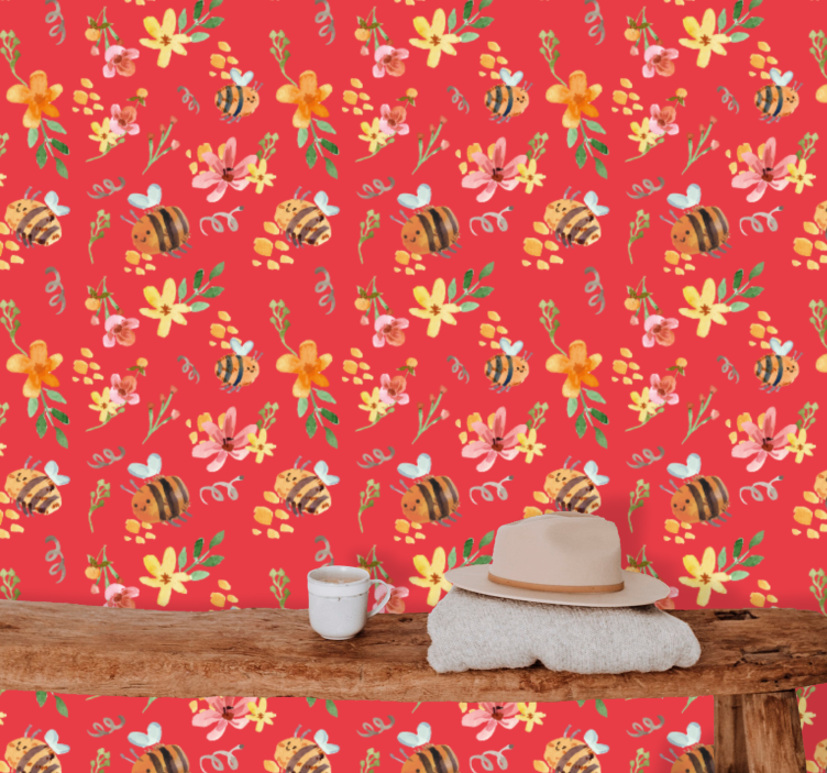 Papier peint floral motif botanique d'abeille - TenStickers