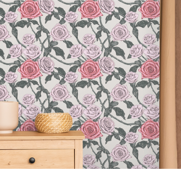 Papier peint floral motif de vigne rose - TenStickers