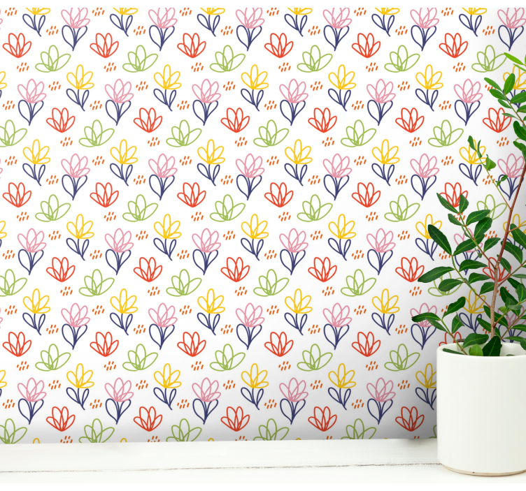 Papier peint floral motif gribouillé floral - TenStickers