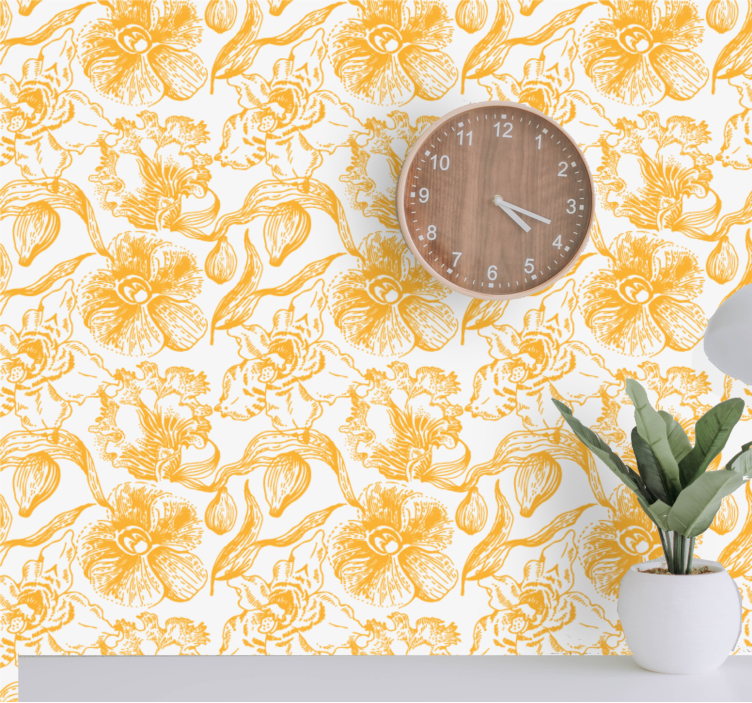 Papier peint floral motif vintage jaune - TenStickers