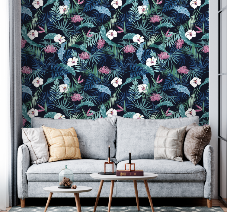 Papier peint floral scène florale tropicale - TenStickers