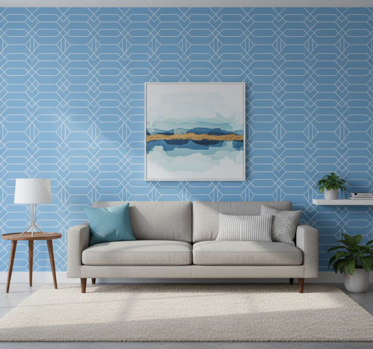 Papier peint formes géométriques lignes bleues géométriques - TenStickers