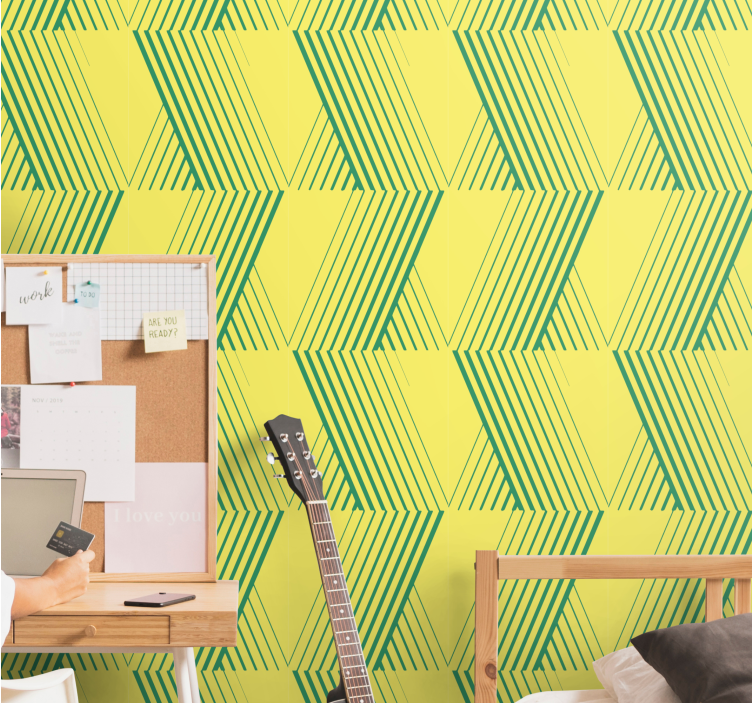 Papier peint formes géometriques lignes à rayures diagonales - TenStickers