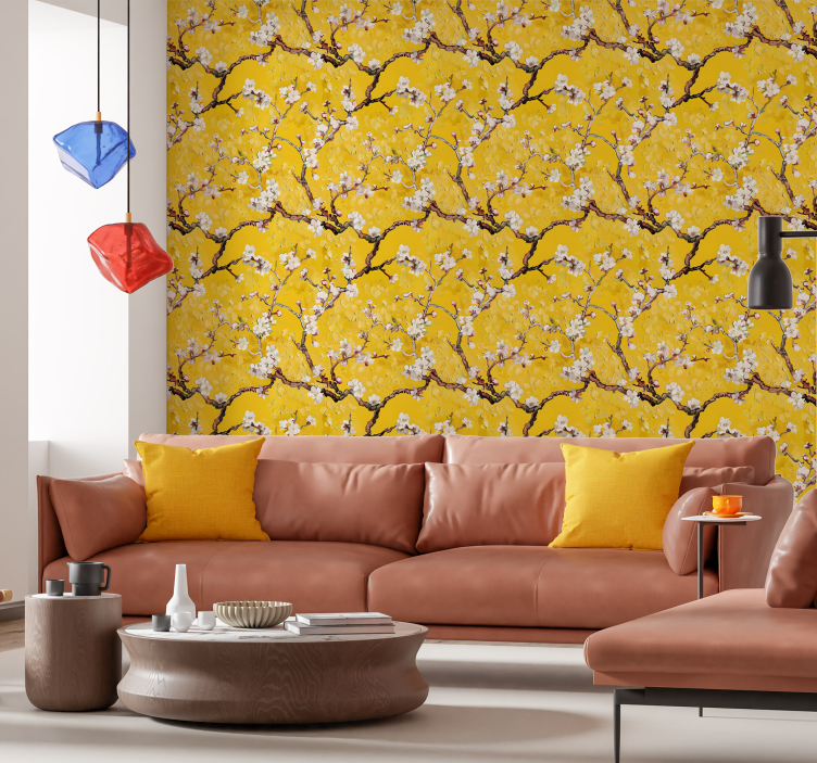 Papier peint jaune motif floral de printemps - TenStickers