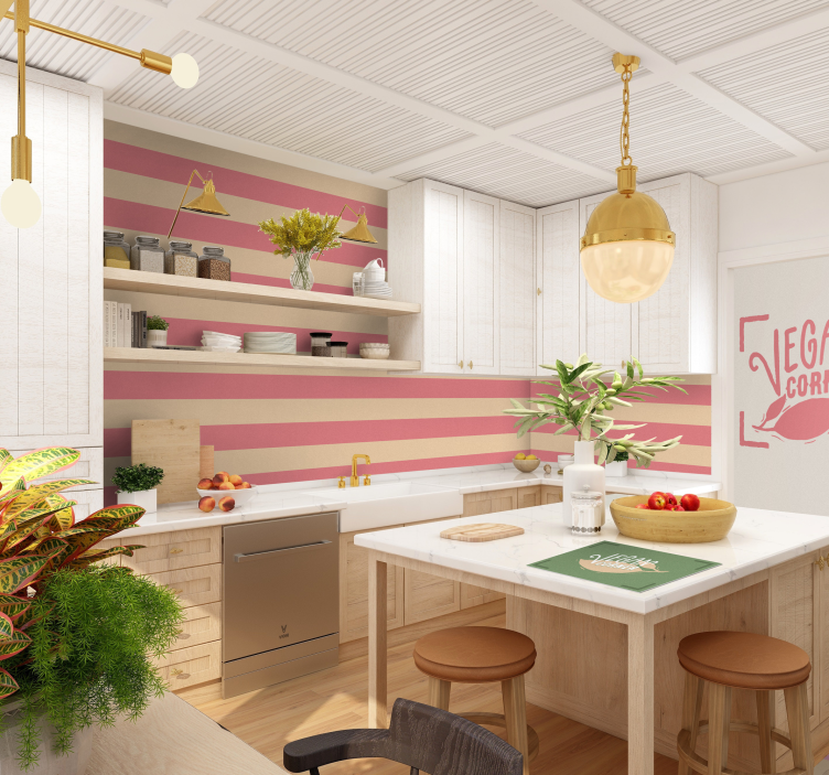 Papier peint lignes horizontales roses - TenStickers