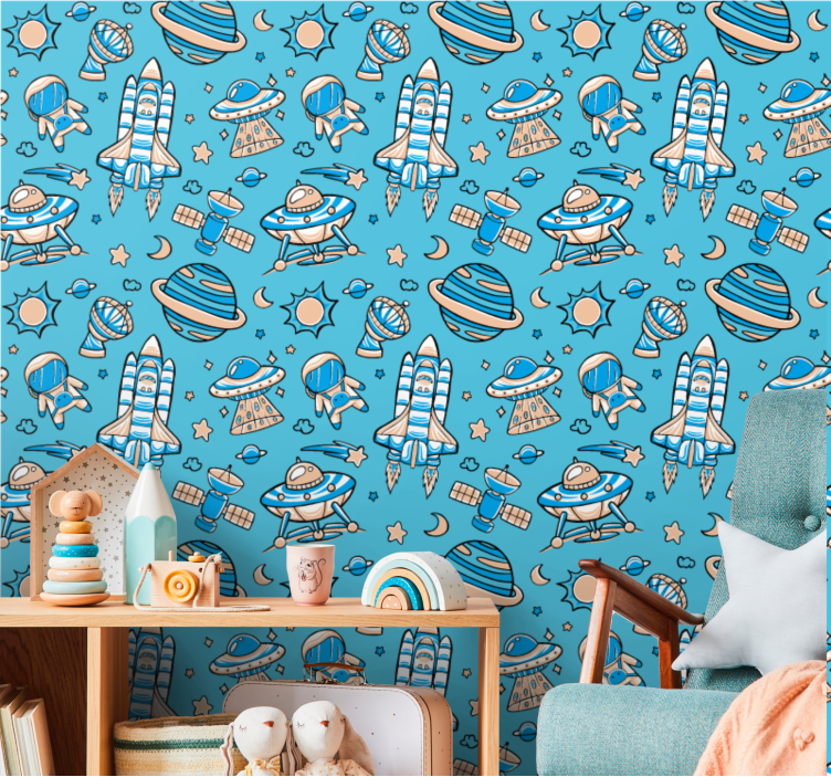 Papier peint moderne fantaisie d'exploration spatiale - TenStickers