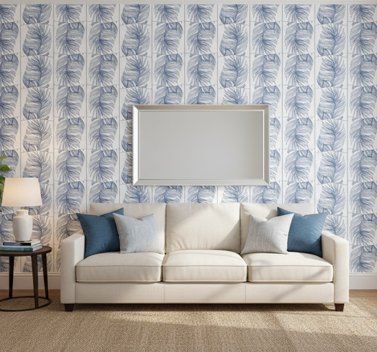 Papier peint moderne hampton bleu plumes - TenStickers