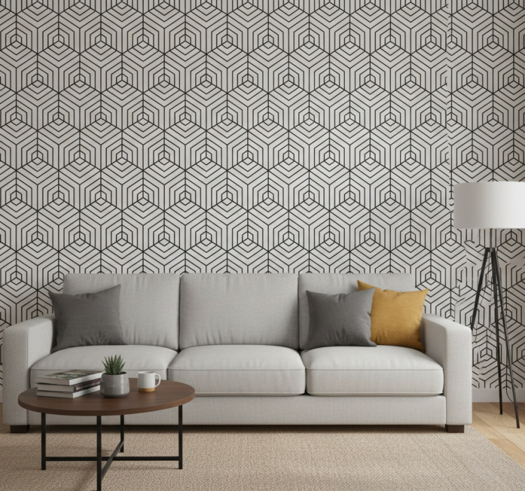 Papier peint moderne hexagones noirs et blancs - TenStickers