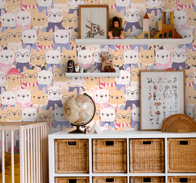 Papier peint chiens bouledogues de dessin animé - TenStickers