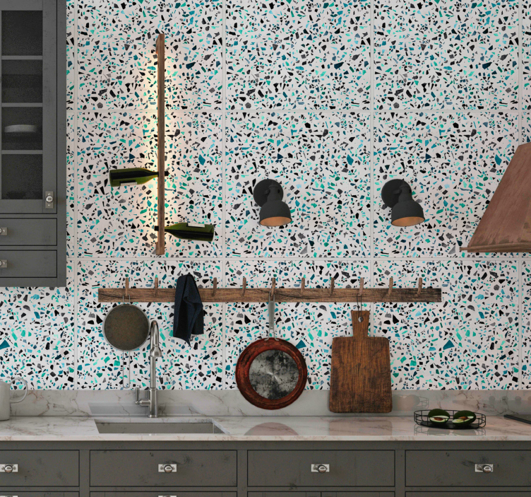 Papier peint cuisine motif terrazzo bleu - TenStickers