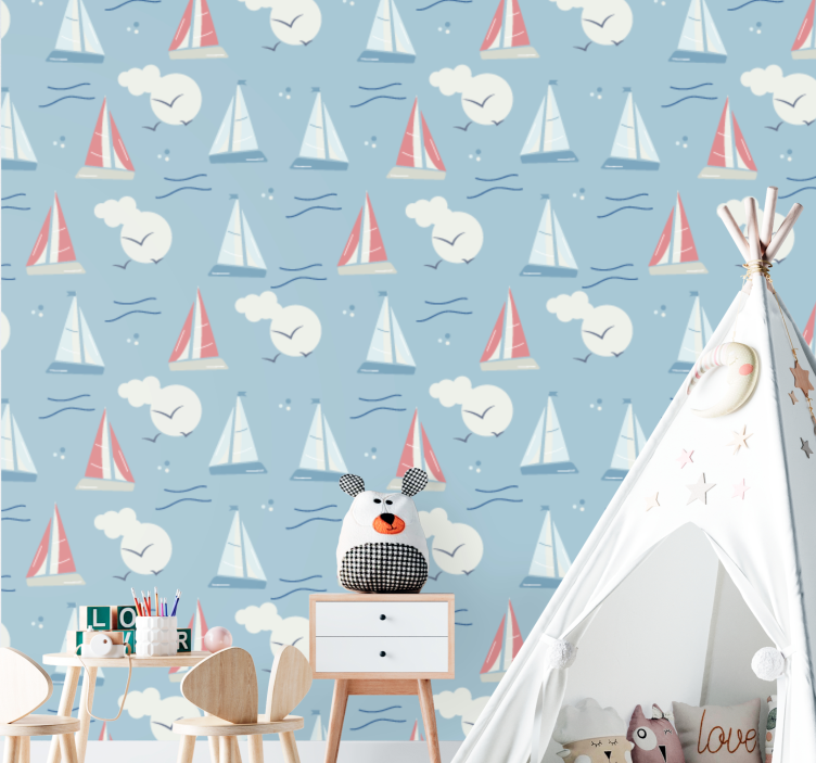 Papier peint chambre enfant voiliers et nuages - TenStickers