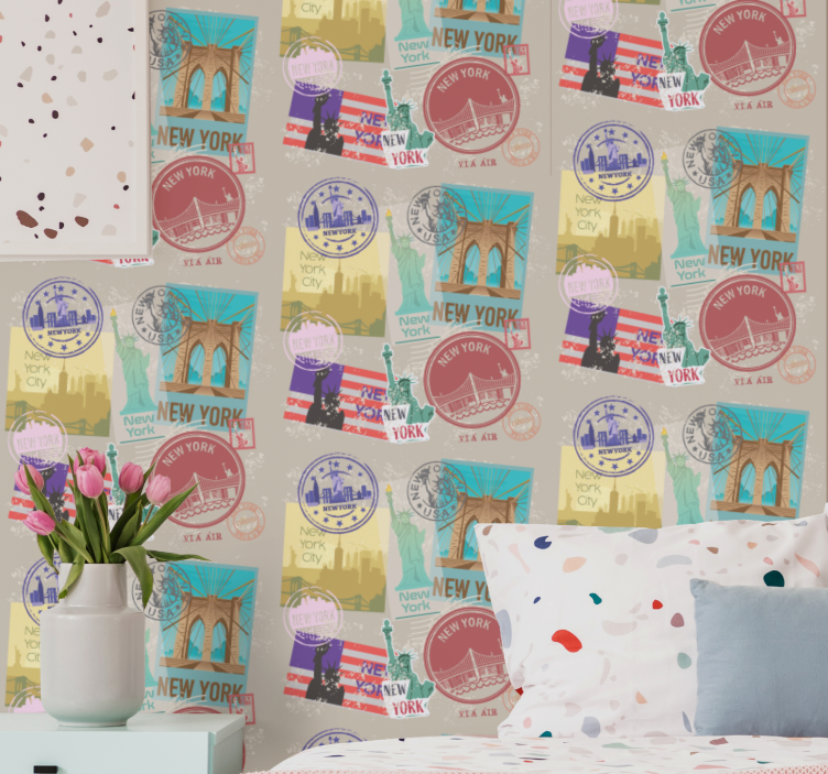 Papier peint new york timbres - TenStickers