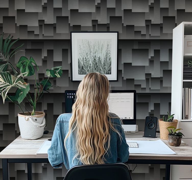 Papier peint noir conception de carrés - TenStickers