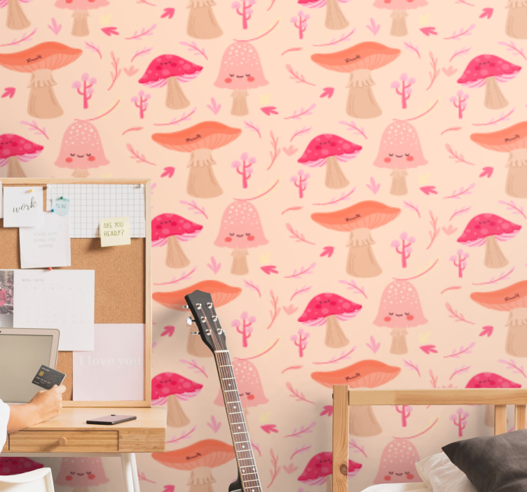 Papier peint ornemental champignons fantaisistes - TenStickers