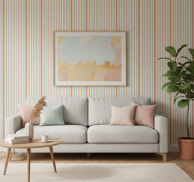 Papier peint salon rayures pastel horizontales - TenStickers