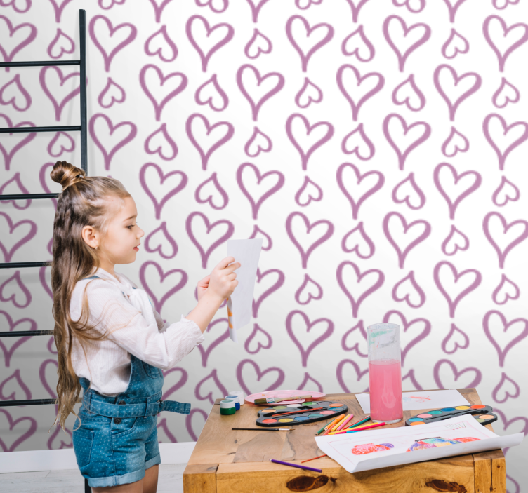 Papier peint ornemental motif de coeur ludique - TenStickers