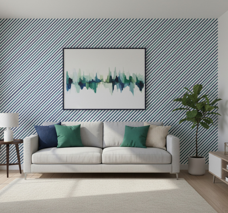 Papier peint ornemental rayures diagonales bleues - TenStickers