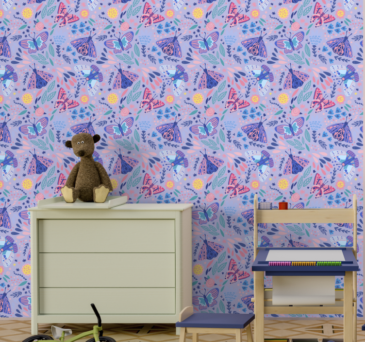 Papier peint papillons dans les tons roses - TenStickers