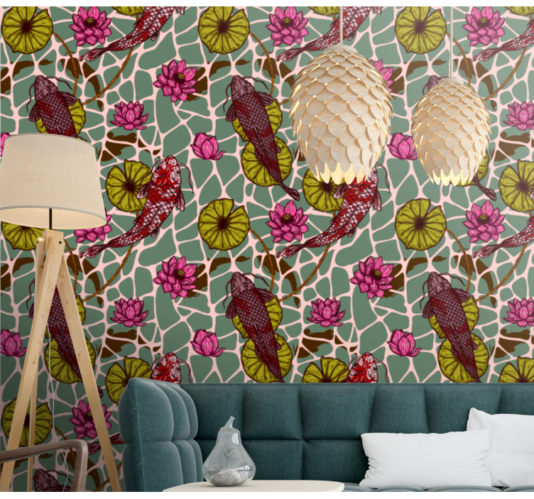 Papier peint poissons motif d'étang de carpes koï - TenStickers