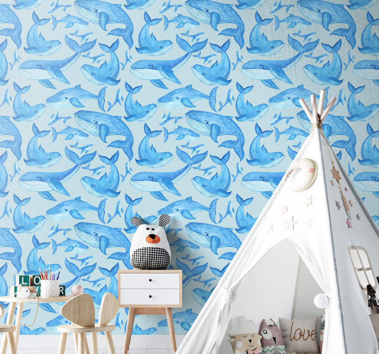 Papier peint poissons motifs de baleines aquatiques - TenStickers