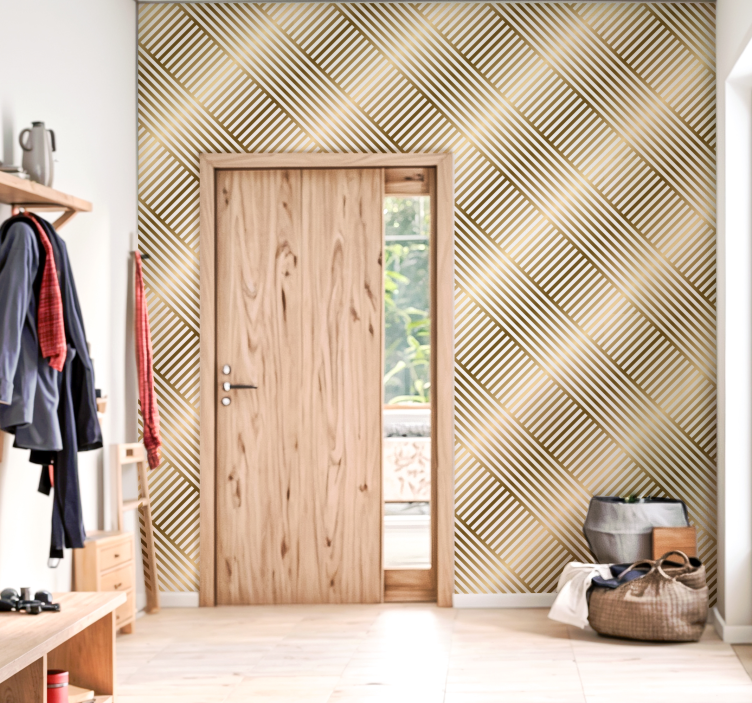 Papier peint entrée lignes géométriques dorées - TenStickers