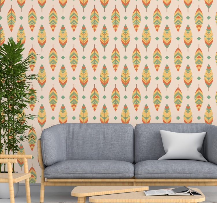 Papier peint salon motif de feuille moderne - TenStickers