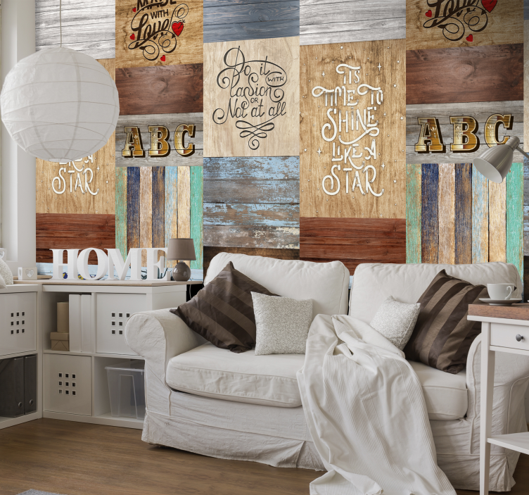 Papier peint salon style de lettrage en bois inspirant - TenStickers