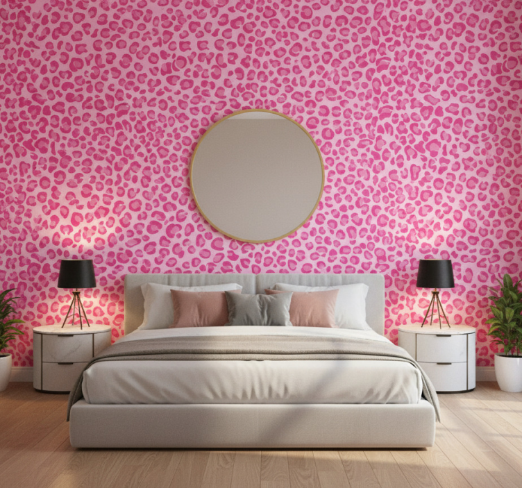 Papier peint rose imprimé léopard - TenStickers