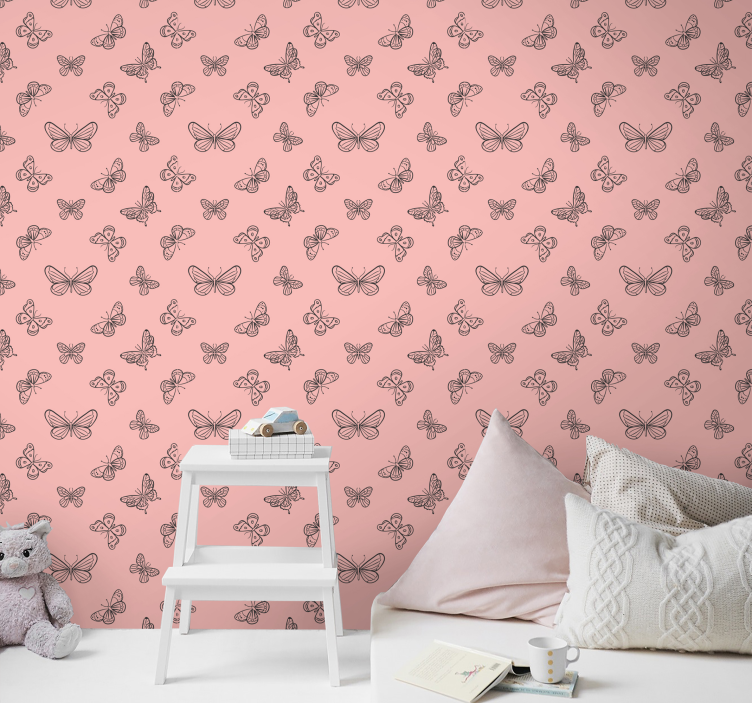 Papier peint rose motif papillon - TenStickers