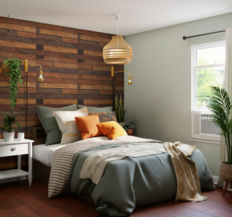 Papier peint chambre adulte panneau d'accent en bois - TenStickers