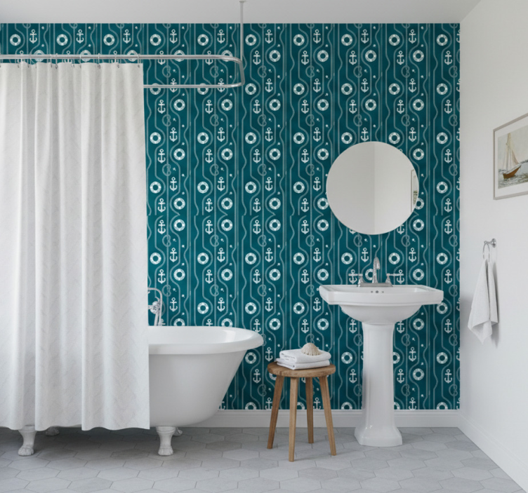 Papier peint salle de bain ancre nautique bleue - TenStickers