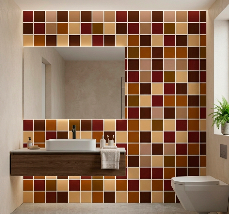Papier peint salle de bain blocs de couleurs chaudes - TenStickers