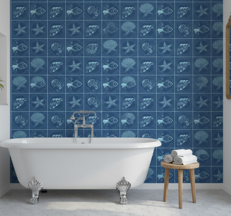 Papier peint salle de bain design vie marine - TenStickers