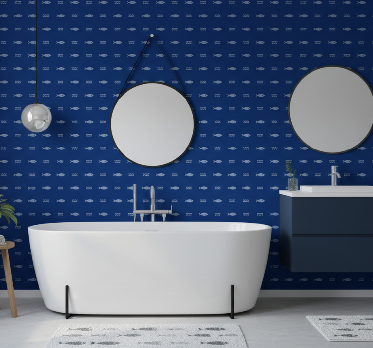 Papier peint salle de bain et tapis de bain poissons - TenStickers